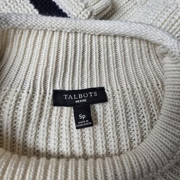 Talbots SP S Petite Sweater Pullover Cream Navy Stripe Rollneck Preppy Cotton - Picture 7 of 8